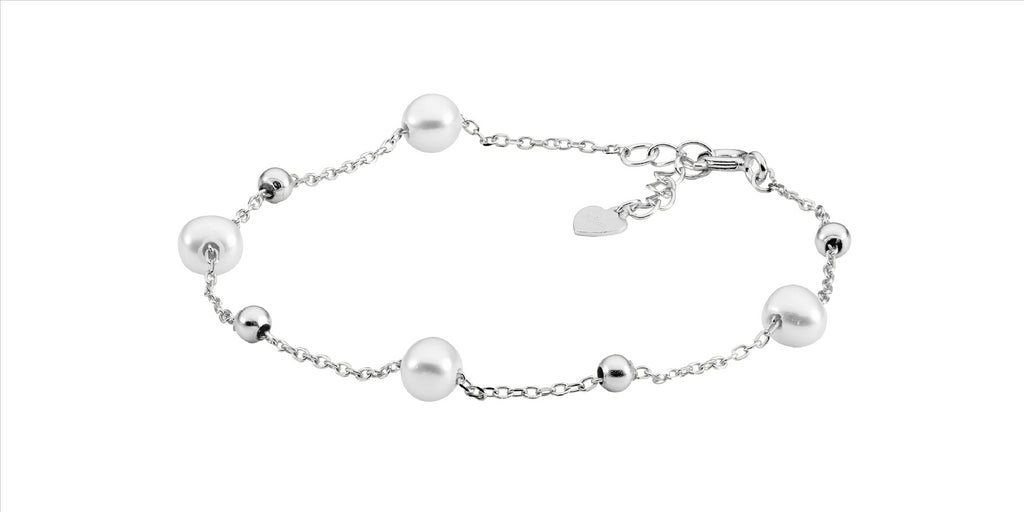 Sterling Silver Freshwater Pearl And Ball 18 +2Cm Bracelet