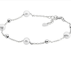 Sterling Silver Freshwater Pearl And Ball 18 +2Cm Bracelet