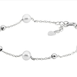 Sterling Silver Freshwater Pearl And Ball 18 +2Cm Bracelet