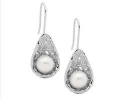 Sterling Silver Freshwater Pearl In Weave Basket Earrings