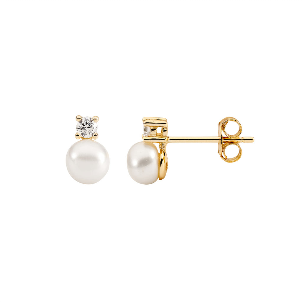 Sterling Silver Freshwater Pearl Earrings ,Gold Plated
