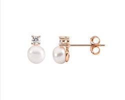 Sterling Silver Freshwater Pearl Earrings,Rose Gold Plated