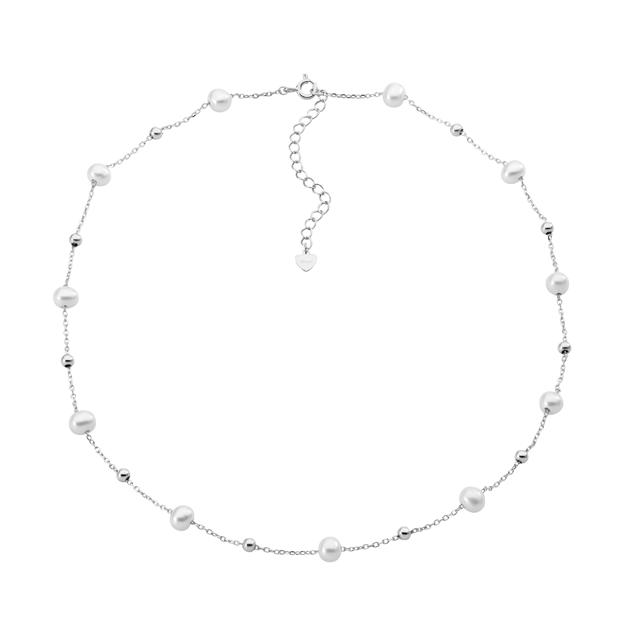 Sterling Silver Freshwater Pearl & Ball 40+5Cm Necklace
