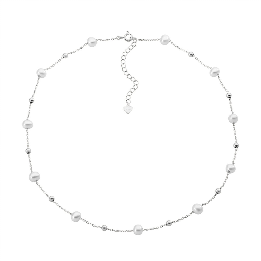 Sterling Silver Freshwater Pearl & Ball 40+5Cm Necklace