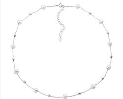 Sterling Silver Freshwater Pearl & Ball 40+5Cm Necklace