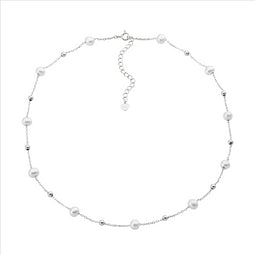 Sterling Silver Freshwater Pearl & Ball 40+5Cm Necklace