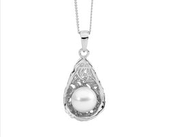 Sterling Silver Freshwater Pearl In Weave Basket Pendant