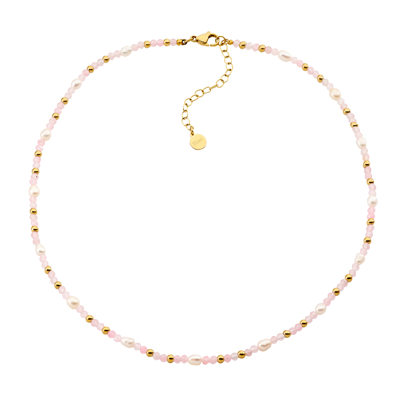 Stainless Steel Rose Quartz & Freshwater Pearl 40Cm Necklace W/Gold Ip Plating