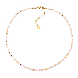 Stainless Steel Rose Quartz & Freshwater Pearl 40Cm Necklace W/Gold Ip Plating