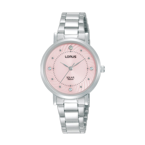 Ladies Solar Powered Light Pink Sunray Dial Watch
