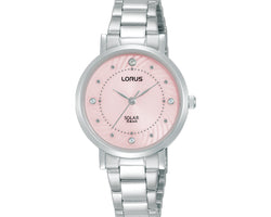 Ladies Solar Powered Light Pink Sunray Dial Watch