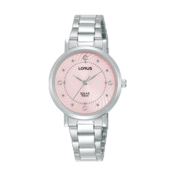 Ladies Solar Powered Light Pink Sunray Dial Watch