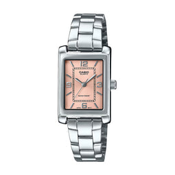 Casio Analogue, Pink Face,Water Resistant,Stainless Steel Band