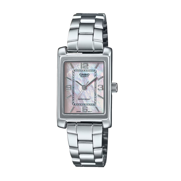 Casio Analogue,Water Resistant, Pink Mop Face, Stainless Steel Band