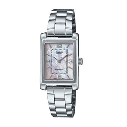 Casio Analogue,Water Resistant, Pink Mop Face, Stainless Steel Band