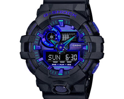 G Shock Duo Virtual World W/Time, Alarm.S/W,200M Blue Lcd, Blk Resin Band