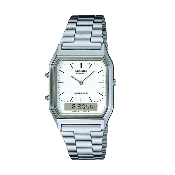 Casio Gents Duo Trendy Colour Dual Time, Alarm,S/W,Wr White Face,S/Steel Band