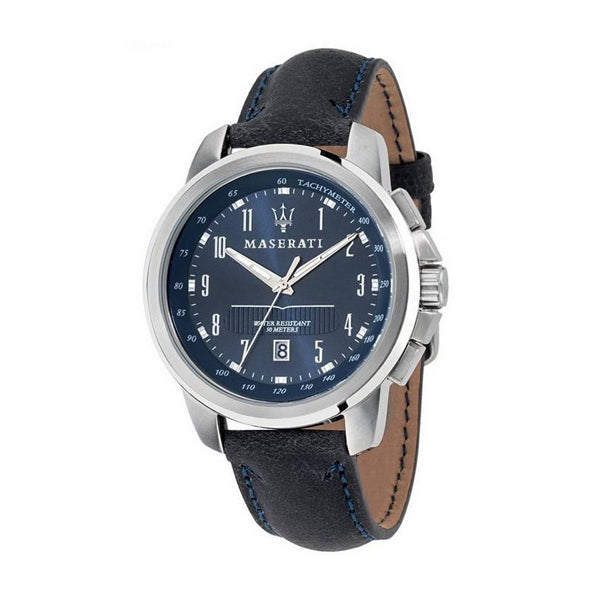 Maserati Successo 44mm Chronograph Blue Dial Blue Leather Strap