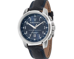 Maserati Successo 44mm Chronograph Blue Dial Blue Leather Strap