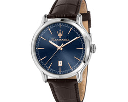 Maserati Epoca Stainless Steel Case, Leather Strap, Rose Gold Details, 100 Metres