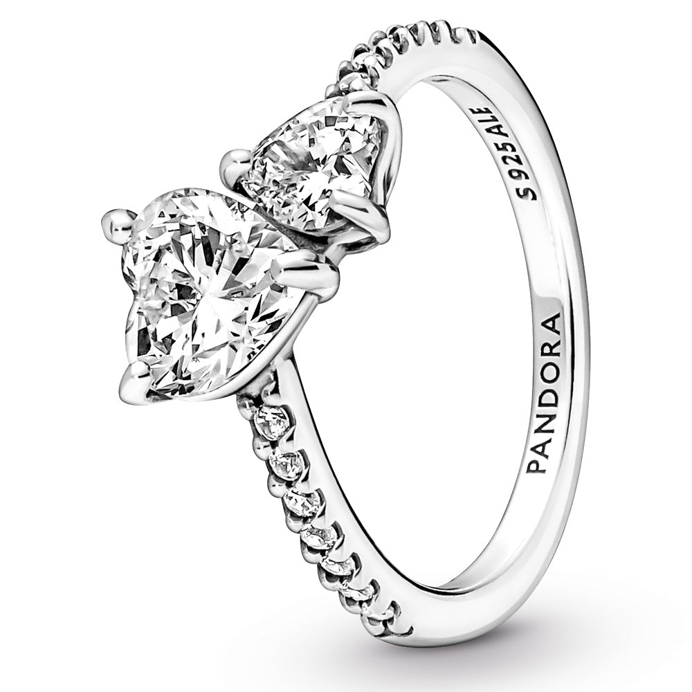 Pandora Double Heart Sterling Silver With Cz Ring