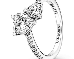 Pandora Double Heart Sterling Silver With Cz Ring