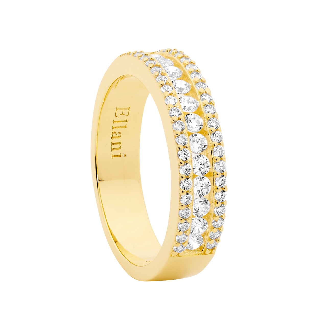 Ellani Gold Plated Channel Set Centre Row Ring