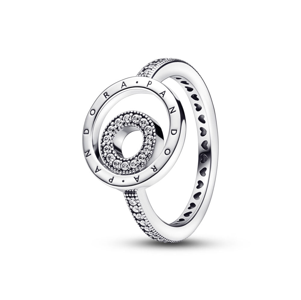 Pandora Logo Sterling Silver Ring With Clear Cubic Zirconia