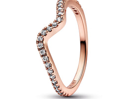 Wave 14K Rose Gold-Plated Ring With Clear Cubic Zirconia 56