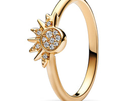Celestial Sun 14K Gold-Plated Ring With Clear Cubic Zirconia
