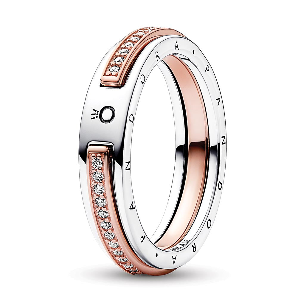 Pandora Signature Two-tone Logo & Pave Ring Size 58