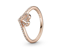 Pandora Rose Sparkling Wishbone Heart Ring w CZ