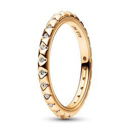 14K Gold-Plated Pyramid Studded Ring With Clear Cubic Zirconia