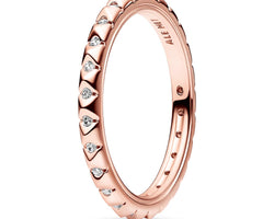 14K Rose Gold-Plated Pyramid Studded Ring With Clear Cubic Zirconia