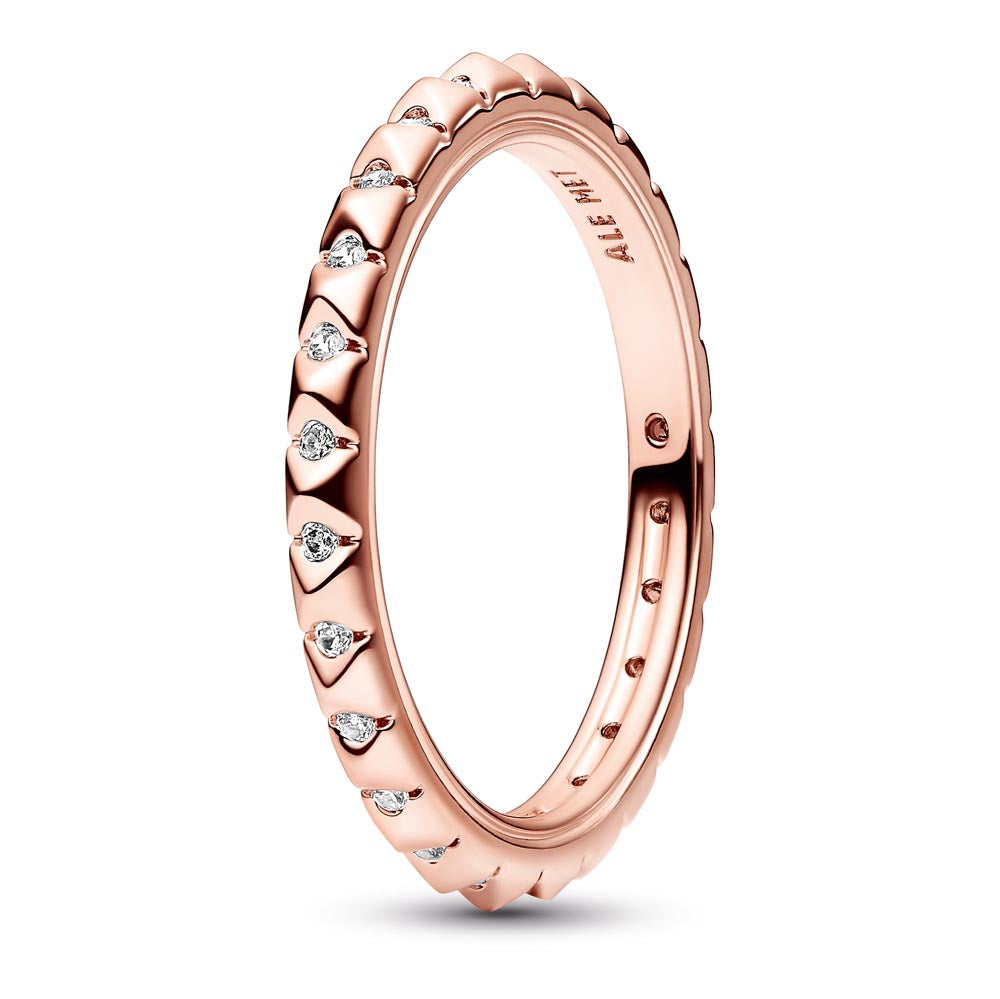 14K Rose Gold-Plated Pyramid Studded Ring With Clear Cubic Zirconia