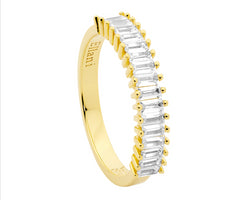 Ss Wh Cz Claw Set Baguette Ring W/ Gold Plating