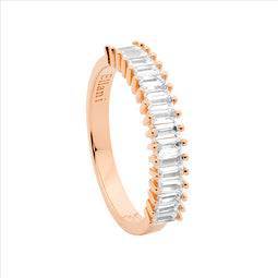 Ss Wh Cz Claw Set Baguette Ring W/ Rose Gold Plating