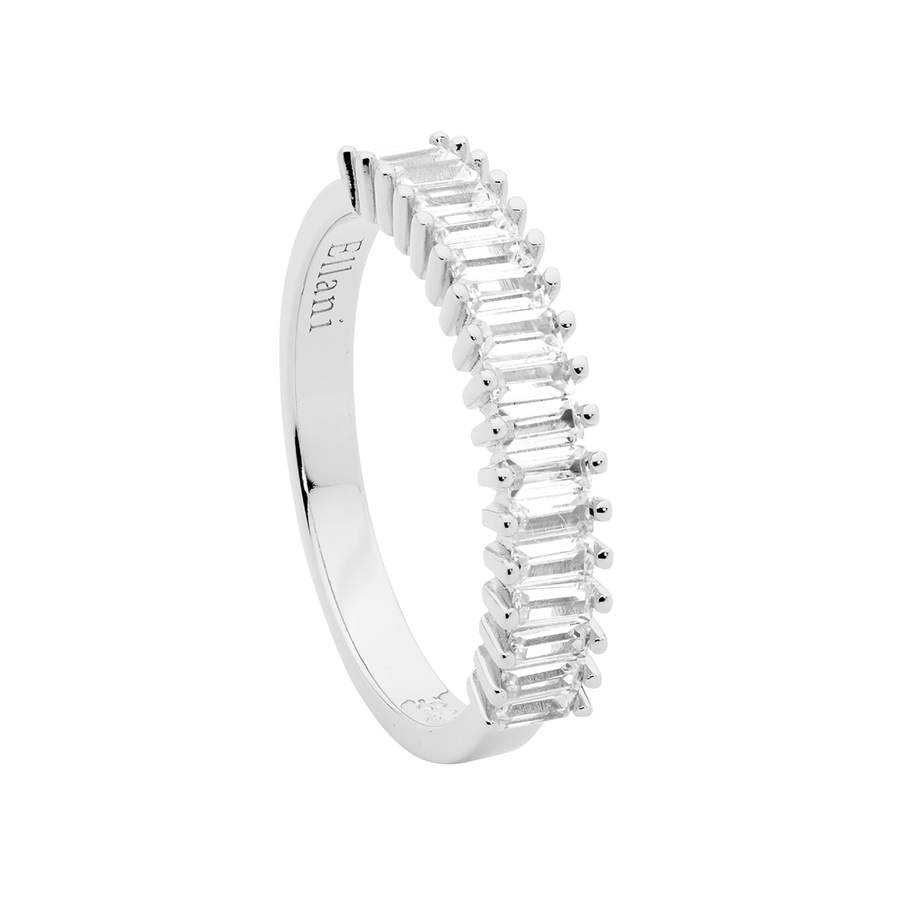 Ss Wh Cz Claw Set Baguette Ring