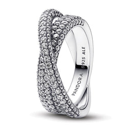 Dual Band Sterling Silver Ring With Clear Cubic Zirconia Size 60