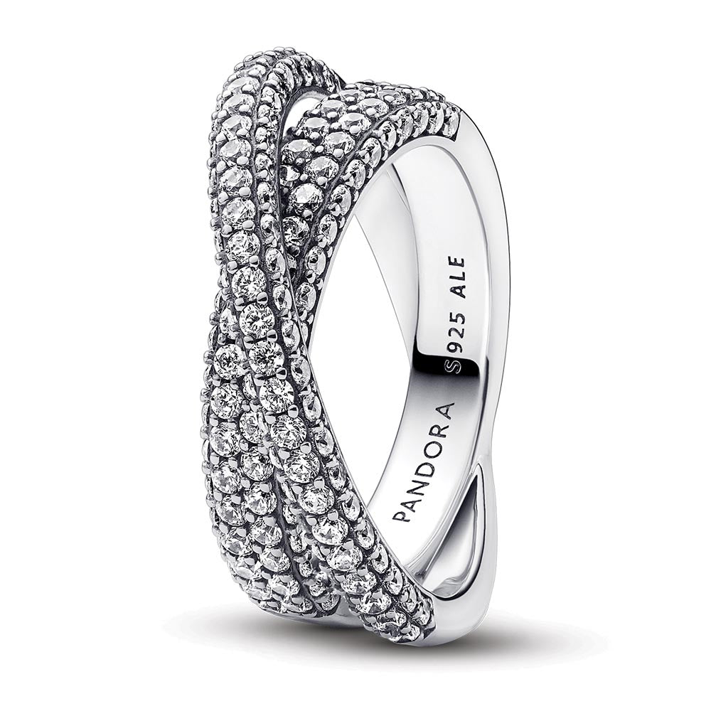 Dual Band Sterling Silver Ring With Clear Cubic Zirconia - Size 54