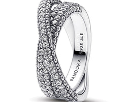 Dual Band Sterling Silver Ring With Clear Cubic Zirconia - Size 54