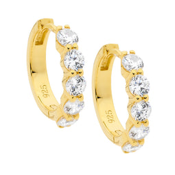 Ss 17Mm Hoop Earrings, 5X3.5Mm Wh Cz W/ Gold Plating