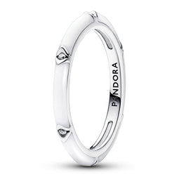 Sterling Silver Ring With Clear Cubic Zirconia And White Enamel Size 52