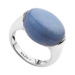 Sterling Silver And Blue Angelite Pebble Ring - Size Medium