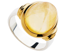 Cabochon Oval Citrine In Yellow Gold Plated Bezel Sterling Silver Band Size Large