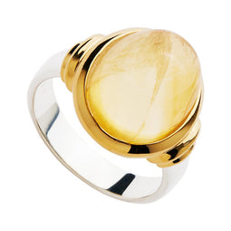 Cabochon Oval Citrine In Yellow Gold Plated Bezel Sterling Silver Band Size Large