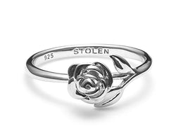 Stem Rose Sterling Silver Ring - Size Q