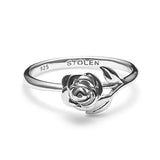 Stem Rose Sterling Silver Ring - Size Q