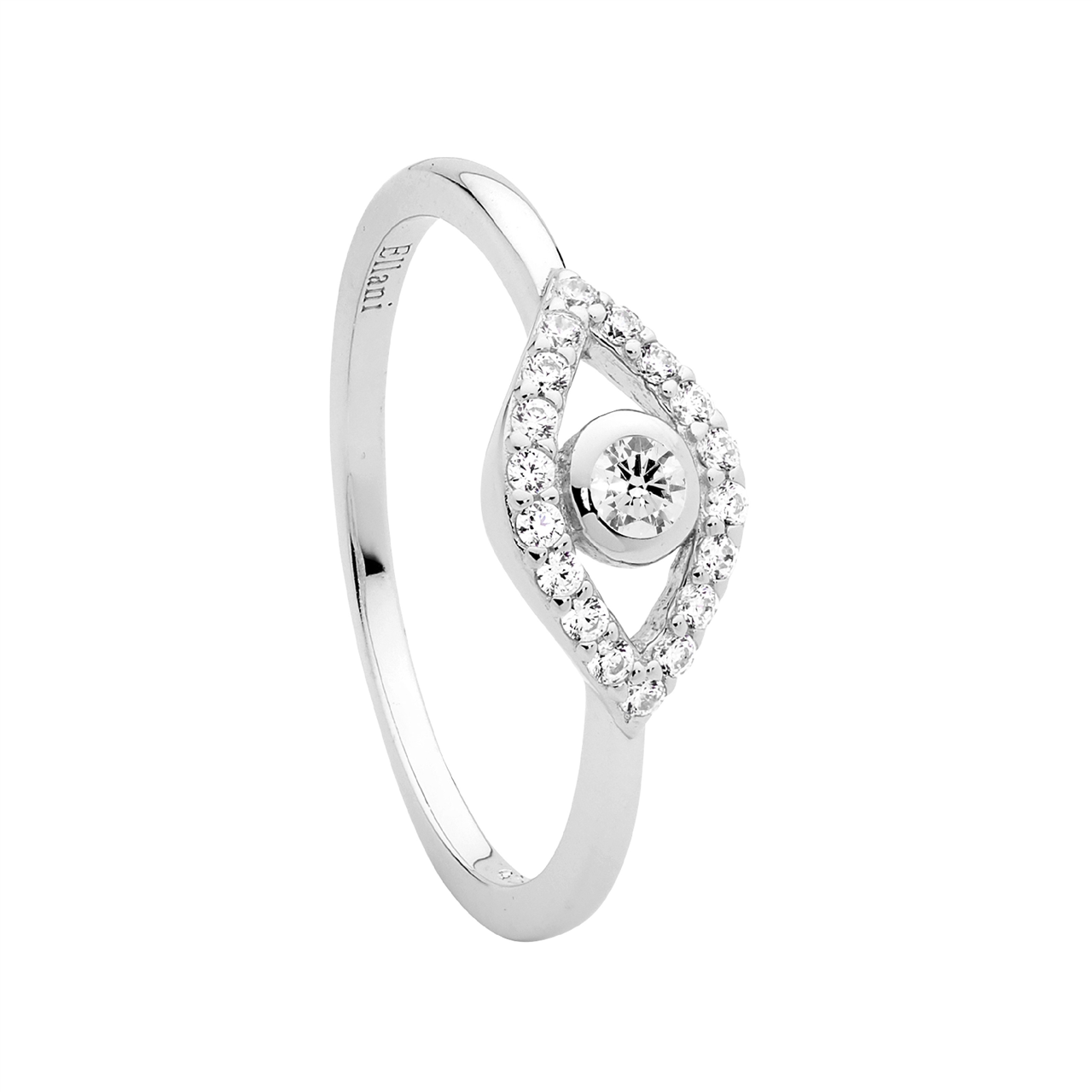 Sterling Silver Wh Cz Bezel Set Evil Eye Ring