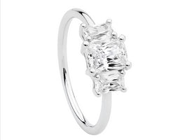 Sterling Silver 3 X Wh Cz Radiant Cut Ring